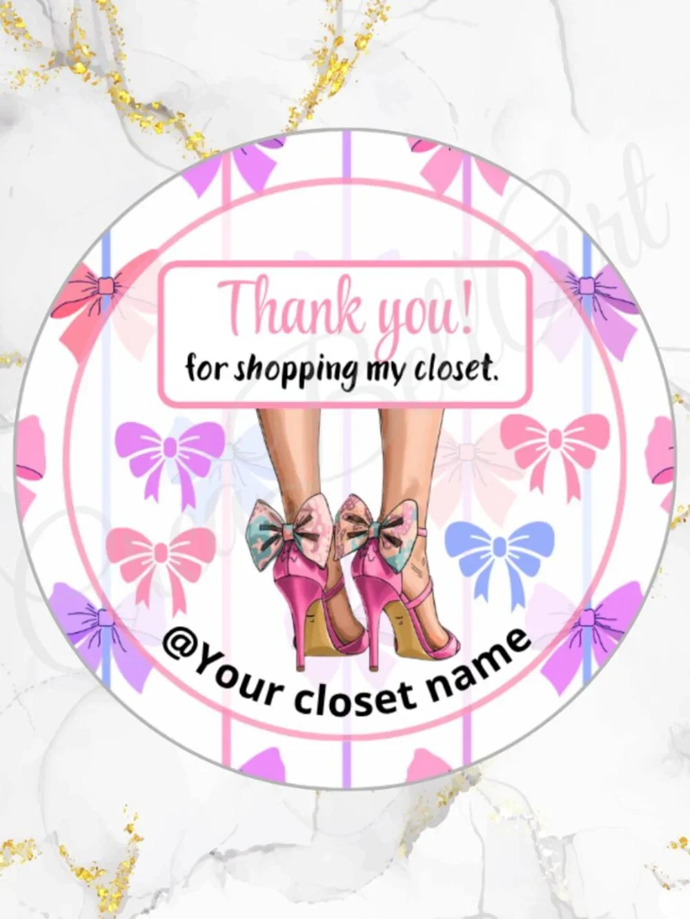 60 Personalized High Heels Thank You Stickers 2 inch Glossy